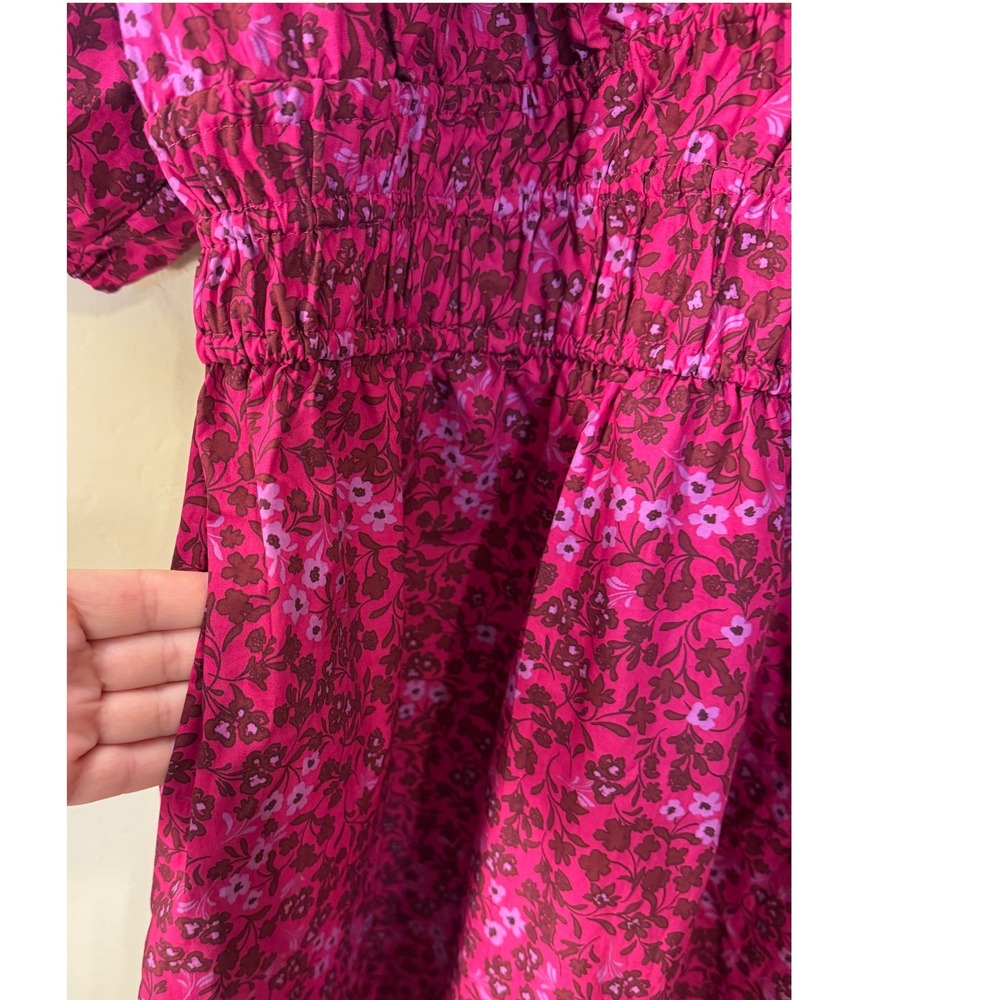 Terra & Sky Mini Cinched Dress Women 0X Dark Azalea Floral Smocked Pockets NEW - Picture 6 of 11